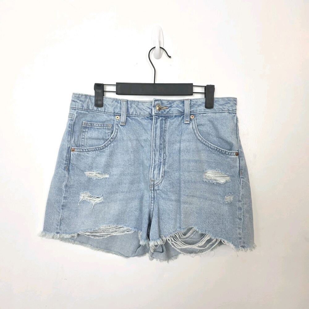 H&M Light Wash High Rise Casual Summer Beach Neutral Distressed Shorts Size 10‎